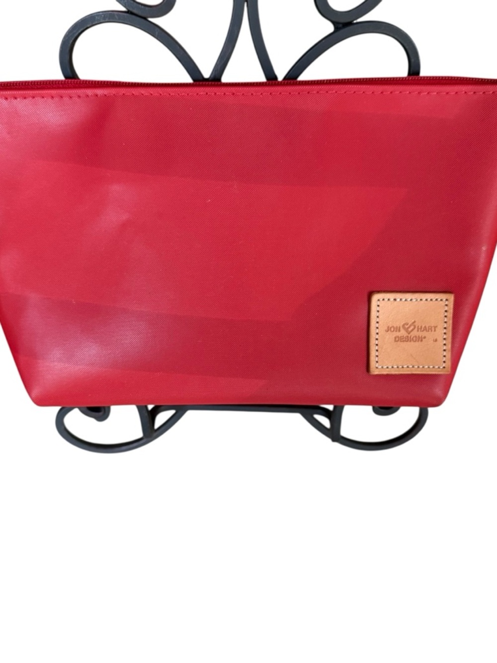 Jon Hart Design Red Cosmetic Zip Pouch with Tan Logo Patch